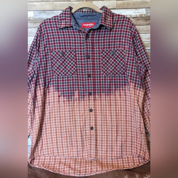 Free Bird Upcycled Handcrafted Dip Dye Bleach Flannel Shirt - Picture 11 of 13